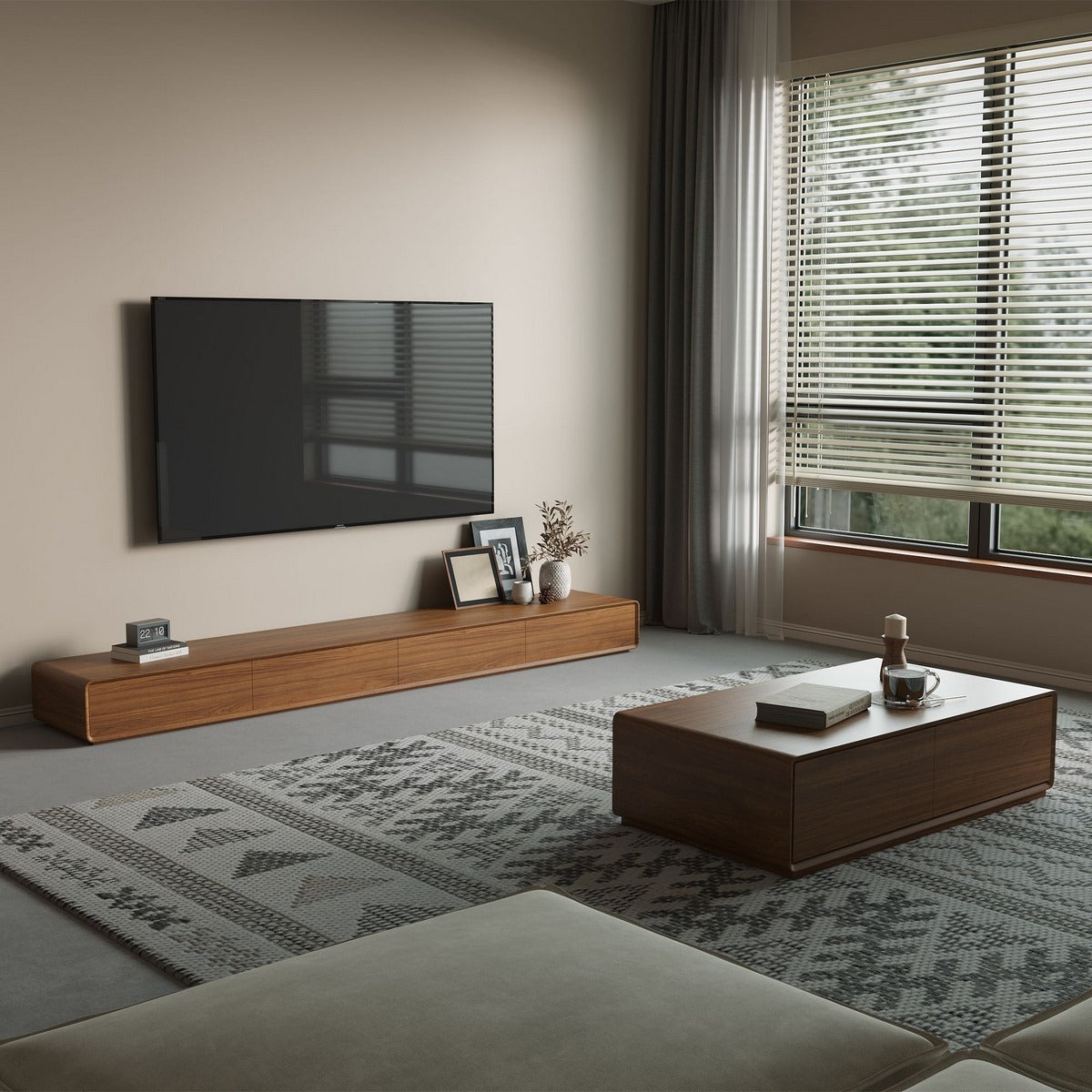 TV stand and coffee table set, MDF - brown and beige - set 137