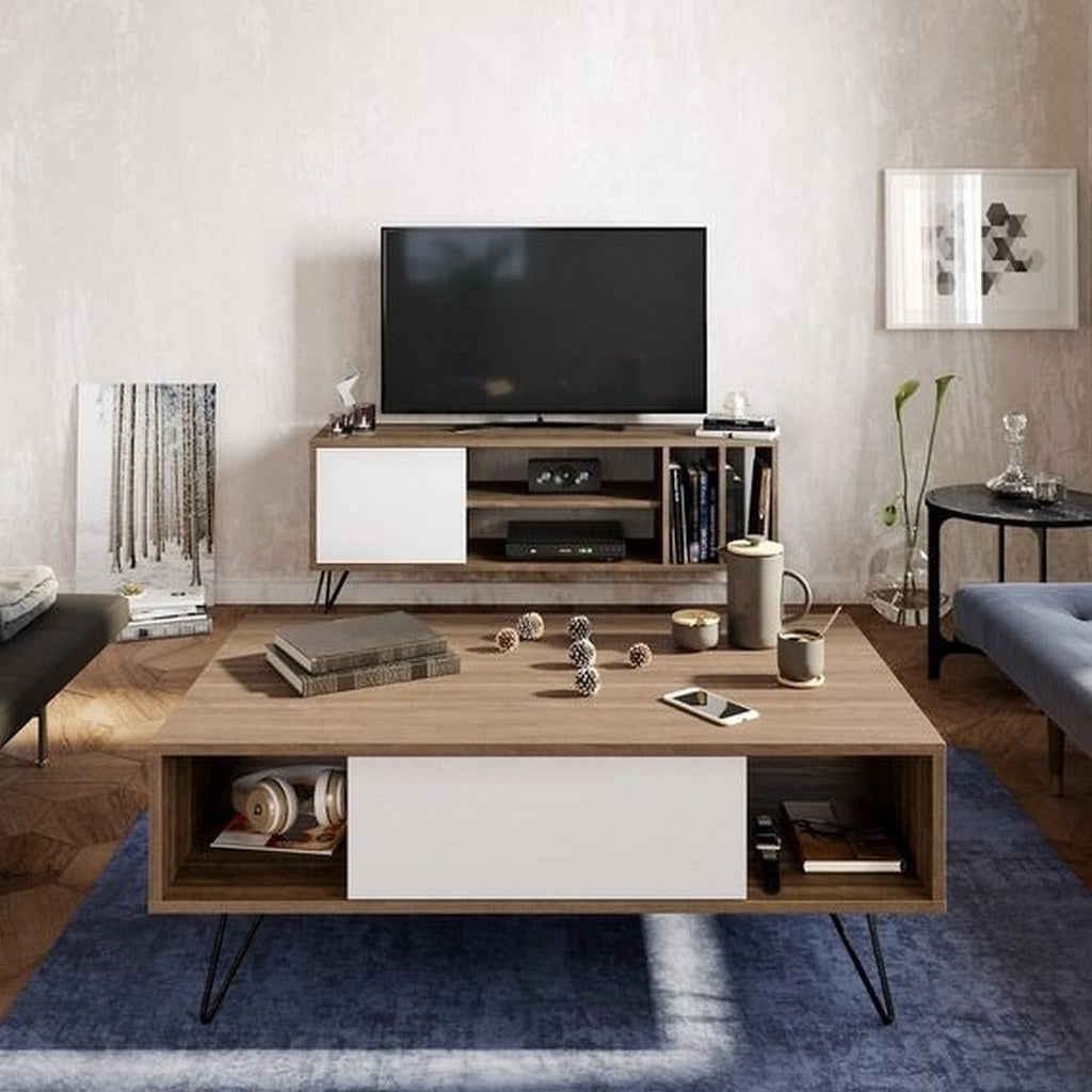 Spanish MDF coffee table and TV stand set, 2 pieces - white and brown - set 131