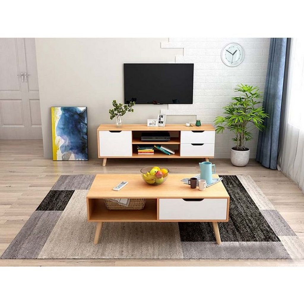 Spanish MDF coffee table and TV stand set, 2 pieces - beige and white set 133