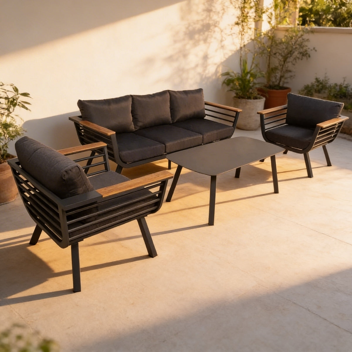 4-piece outdoor furniture set made of iron and waterproof fabric - CS 010