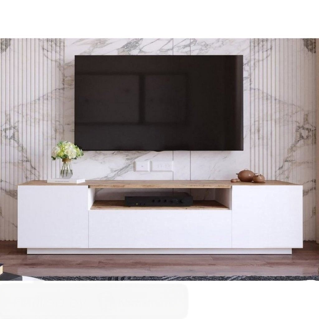 Spanish MDF wood TV unit & table set - brown and white - set 135