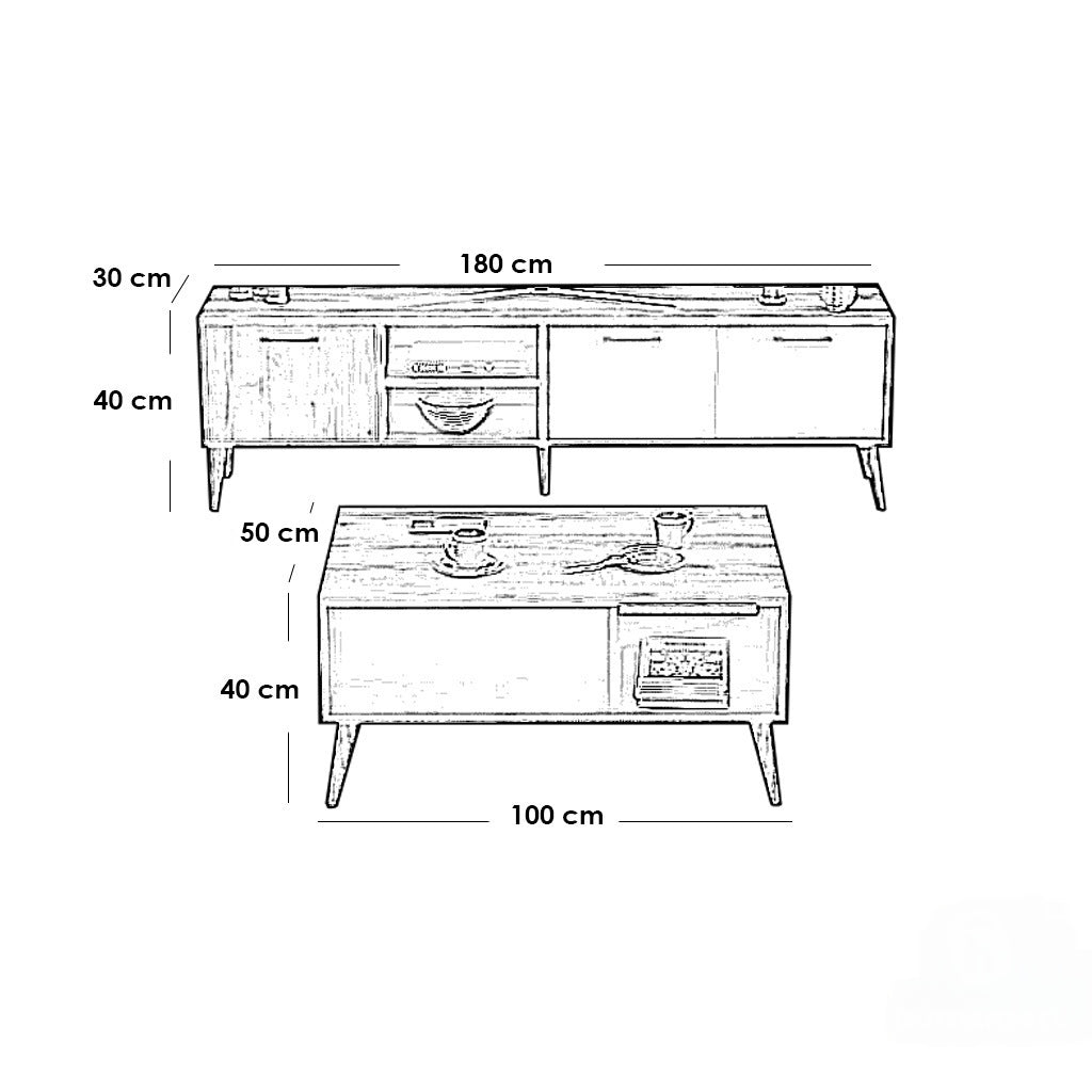 TV unit and coffee table, European Union wood, two pieces - set 129