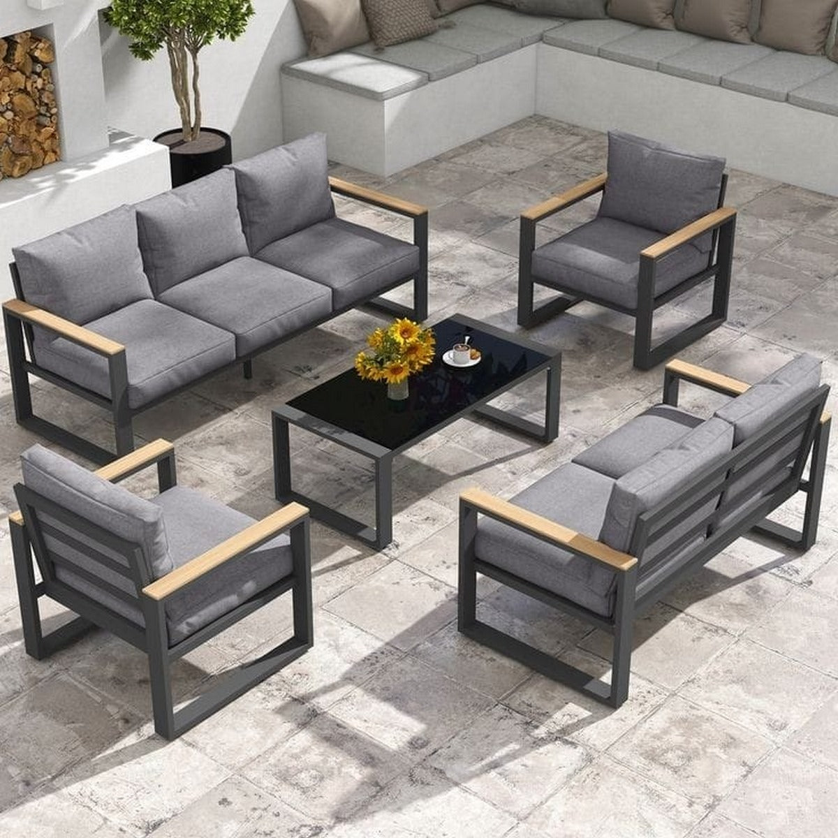 5 piece outdoor furniture set made of steel and waterproof polyester fabric - CS 013