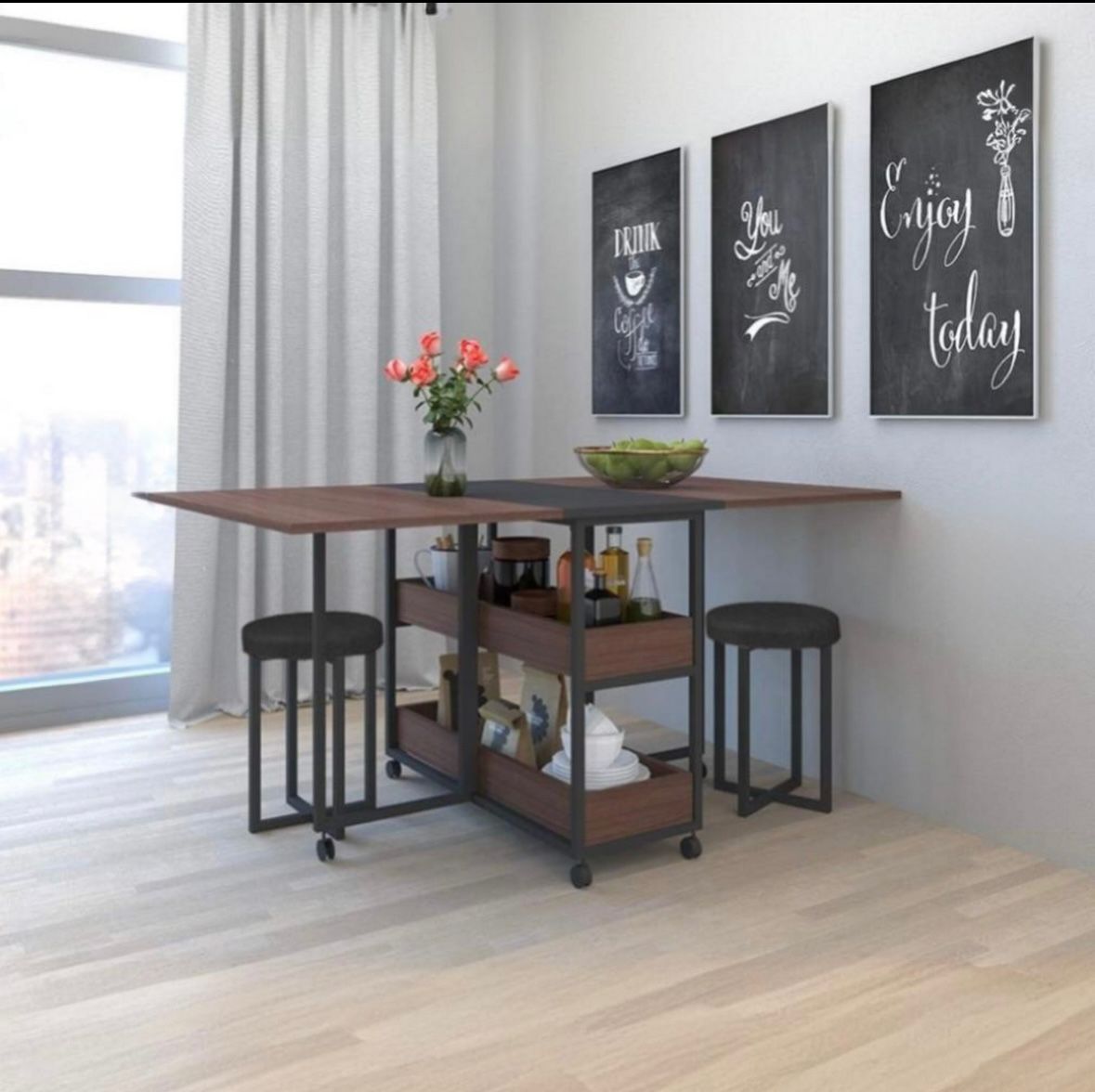 Modern dining table with 2 chair -DT-0144