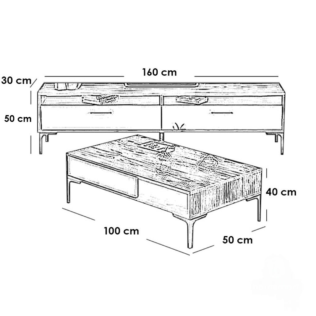 MDF and HPL table set & TV unit- brown - set 136