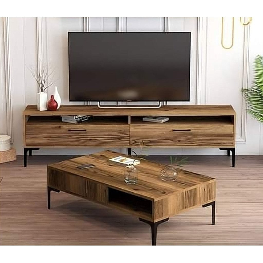 MDF and HPL table set & TV unit- brown - set 136