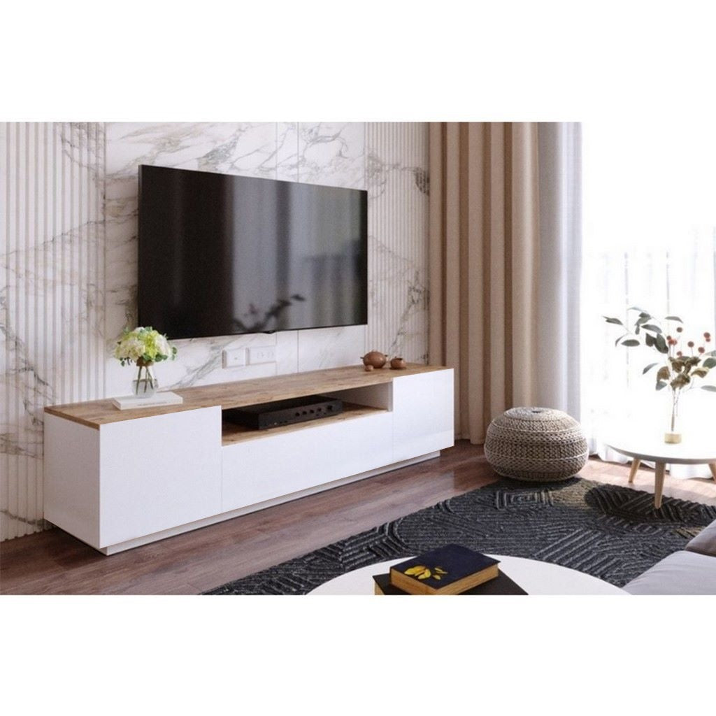 Spanish MDF wood TV unit & table set - brown and white - set 135